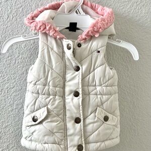 Tommy Hilfiger Kids White Quilted Vest with Pink Hood